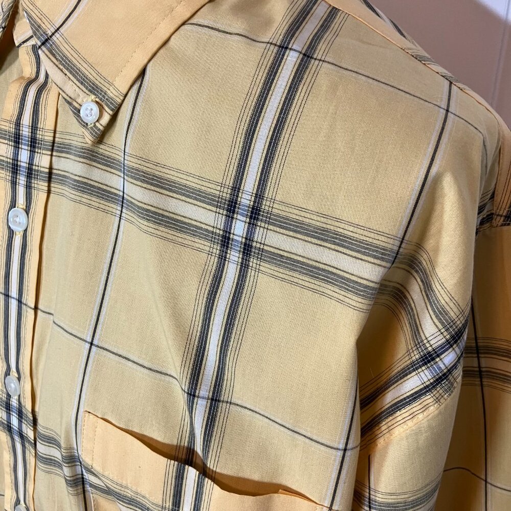Men's Izod Yellow/Navy/White Plaid No Iron Shirt Size M - Picture 5 of 6